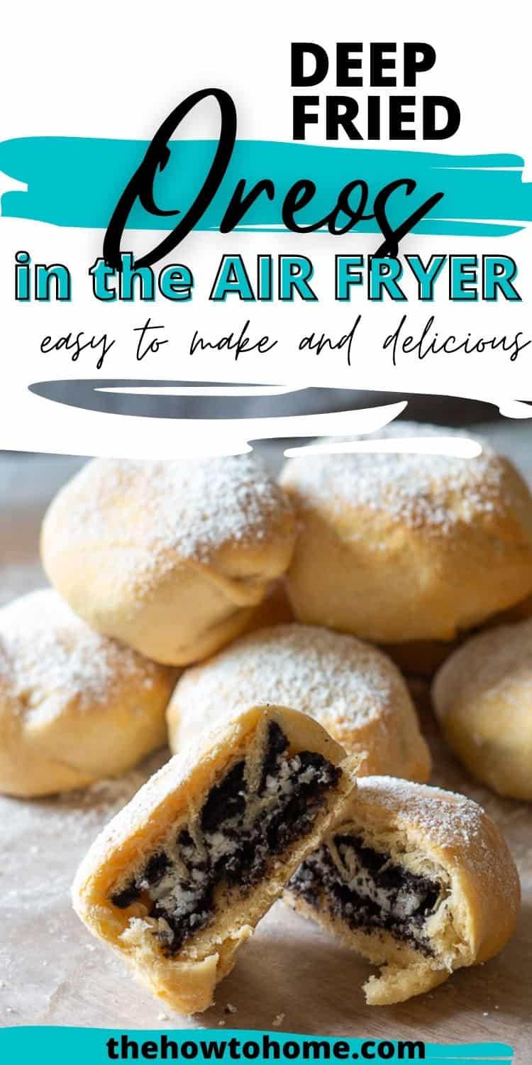 Air Fryer deep fried Oreos front view with cookie showing