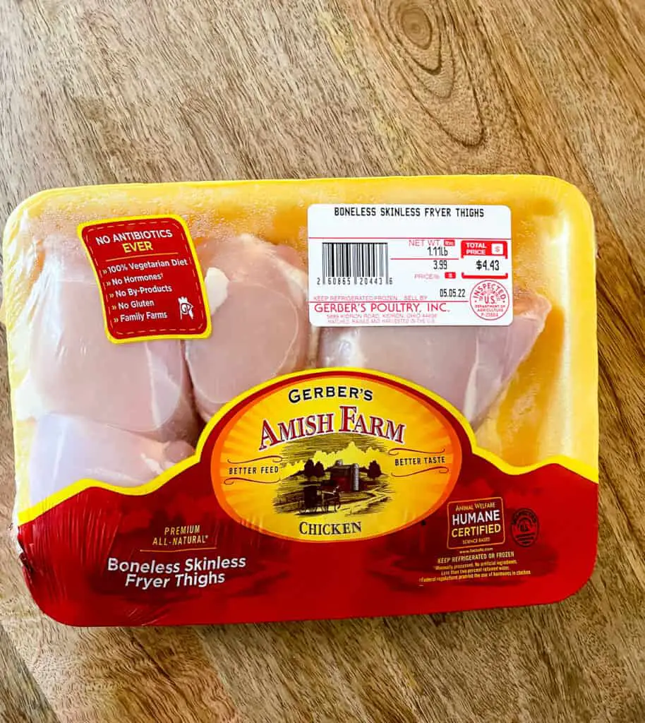 Package of boneless skinless chicken thighs